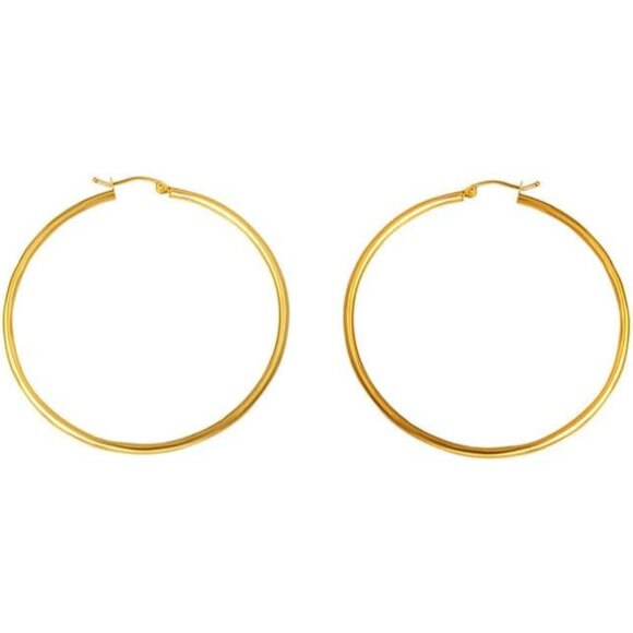 Solid 14K Yellow Gold Latch Back Hoop Earrings for Women 2mm Thick 20-65mm Diame - Picture 2 of 3